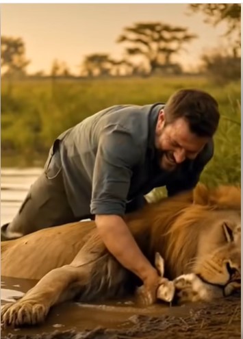 Bărbatul a salvat un leu din râu, dar când au ajuns pe mal, leul a făcut ceva neașteptat