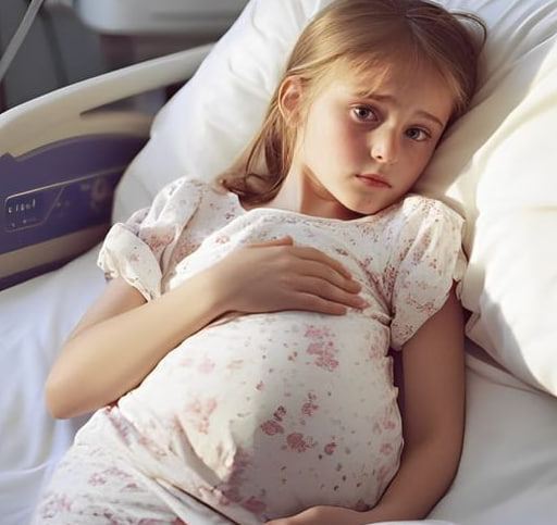 O fetiță frumoasă de 10 ani a ajuns la spital cu burta foarte umflată.