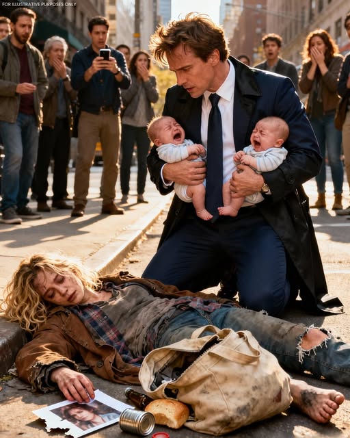 O femeie fără adăpost s-a prăbușit la marginea drumului, iar gemenii ei de doi ani plângeau, neputincioși — până când un miliardar s-a oprit să-i ajute…