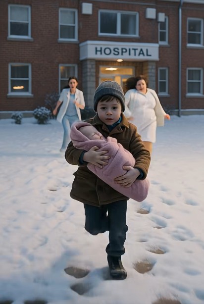 În secția de maternitate a început panica când un băiețel de șase ani a luat pe ascuns surioara lui nou-născută și a ieșit afară, în mijlocul iernii.