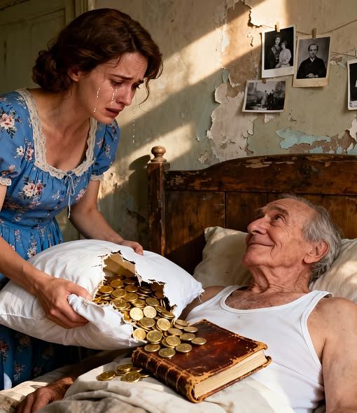 Mein Mann hatte keine Rente bekommen. Ich habe zwölf Jahre lang mit ganzem Herzen für ihn gesorgt. In seinen letzten Minuten reichte er mir ein altes, zerrissenes Kissen.