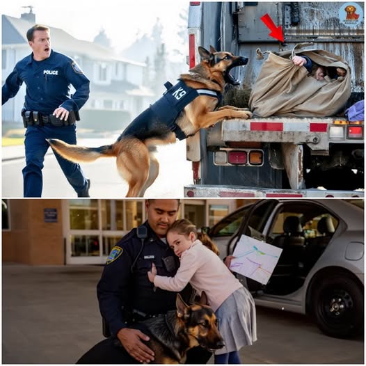 Policyjny pies wskoczył na śmieciarkę — a w środku znaleźli dziewczynkę.