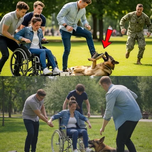 Trzymali wózek inwalidzki kobiety, nie pozwalając jej się ruszyć, i zmuszali patrzeć, jak z furią biją jej wiernego psa służbowego — psa