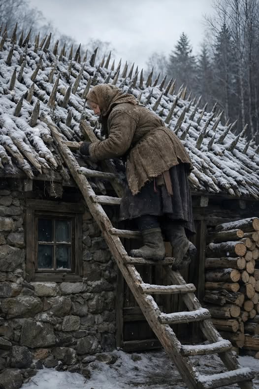 Stara kobieta przez całe lato i jesień montowała na dachu domu ostre drewniane kołki: wszyscy byli pewni, że staruszka zwariowała… aż przyszła zima