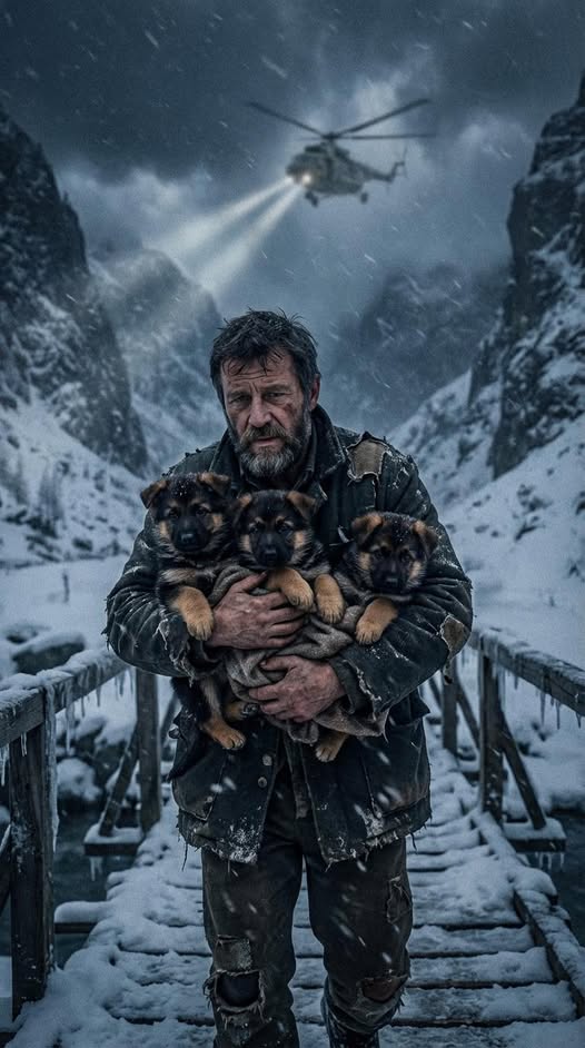 Przedzierał się przez głęboki śnieg i natknął się na trzy porzucone szczeniaki — ale ten ratunek uruchomił dużo mroczniejszy łańcuch wydarzeń.