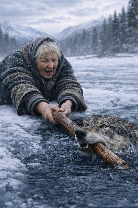 Starsza babcia ratowała tonącego wilka na lodzie, a kiedy wszystko już było za nimi, z lasu wyszli…