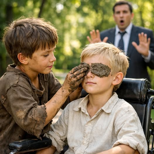 Bezdomny chłopak posmarował błotem oczy niewidomego syna milionera.