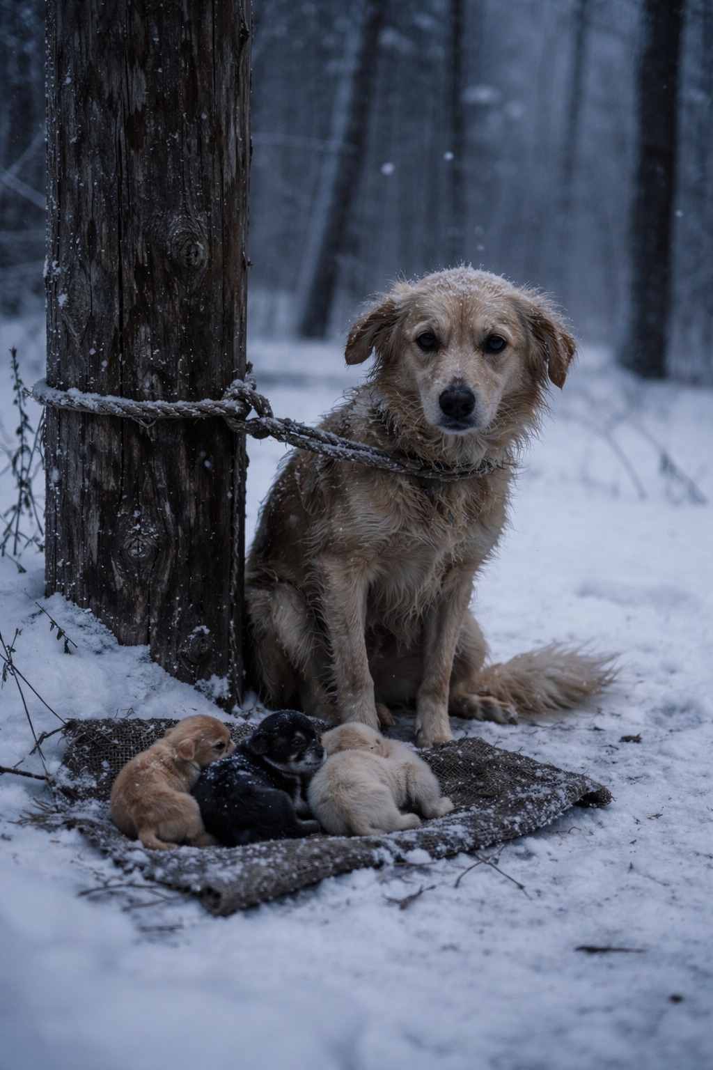 Znalazłem sukę przywiązaną do drewnianego
