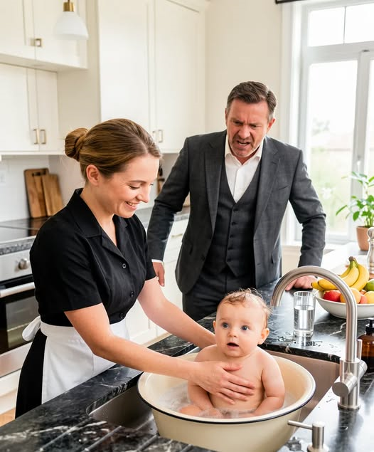 Ein Millionär feuerte das Kindermädchen, weil sie sein Baby im Küchenspülbecken badete…