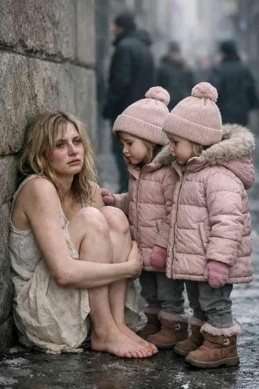 Dwie małe dziewczynki podeszły do zmarzniętej bezdomnej kobiety na dworcu