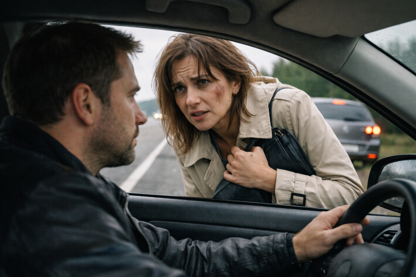 Он остановился помочь женщине на трассе — и не знал, что в её сумке лежит причина, по которой её уже ищут