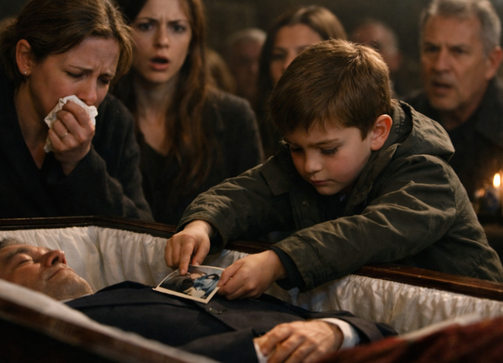 La înmormântarea soțului, un băiețel străin a pus o fotografie în sicriu și a spus: „Mama a rugat să i-o dau lui tata”